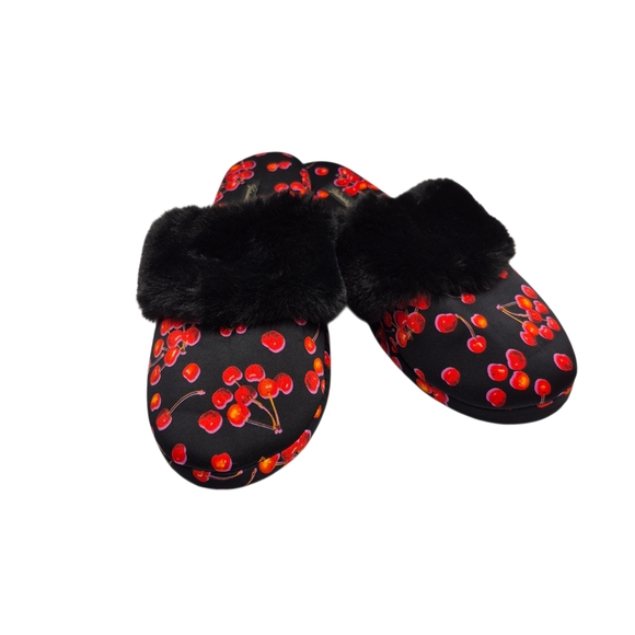 Victoria's Secret Shoes - Victoria's Secret Cherry Print Fuzzy Slippers Women's Size Medium